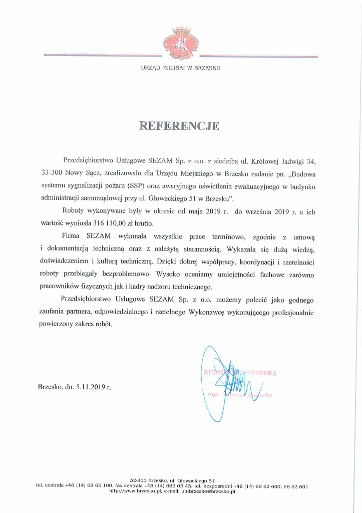 Referencje Urząd Miejski Brzesko dla PU Sezam